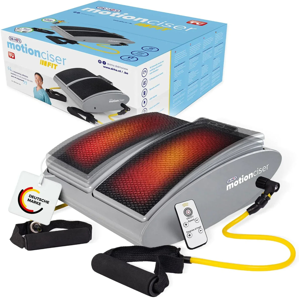 Masajeador de pies eléctrico MotionCiser con simulación de caminata, 10 niveles de vibración, calor infrarrojo y bandas de ejercicio