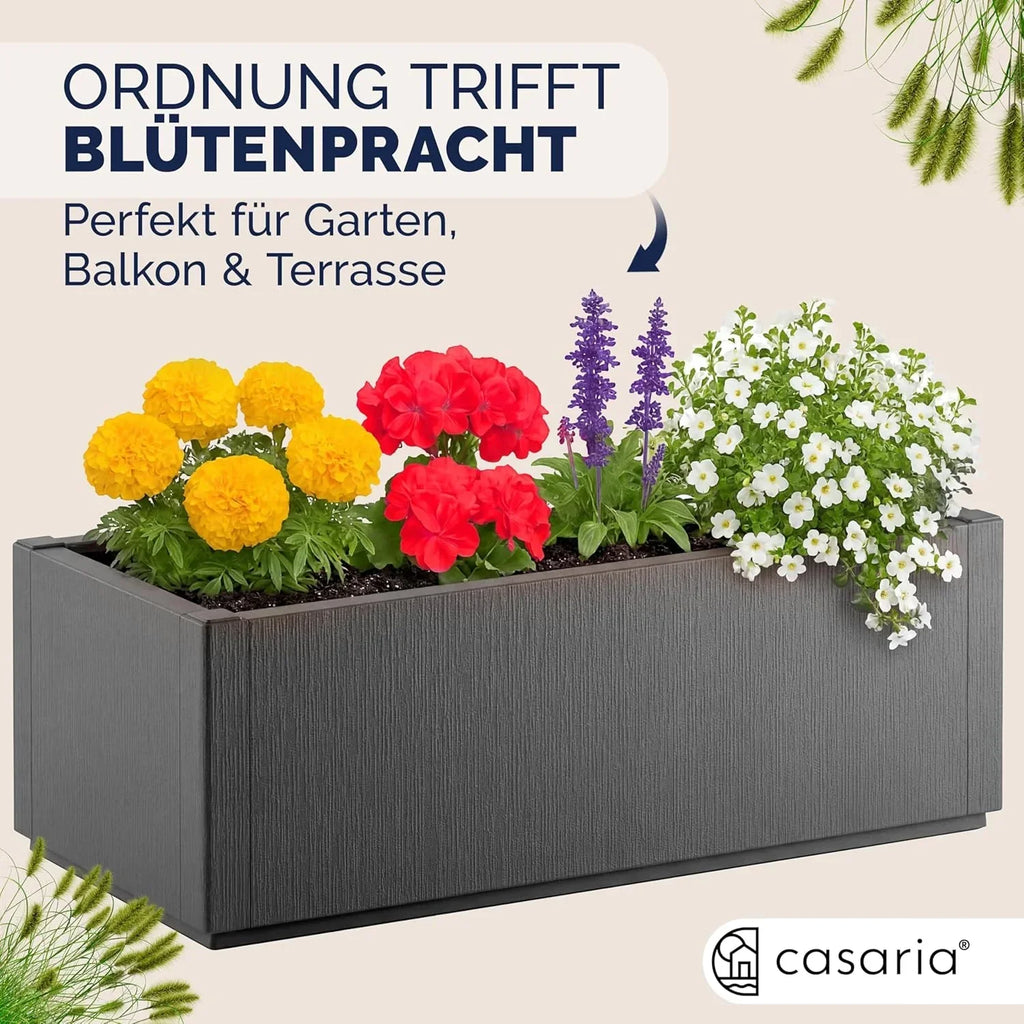 Jardinera Ethica, set de 4 unidades, 80 L, 80x36x35 cm, macetero de plástico con base de drenaje, resistente a las heladas