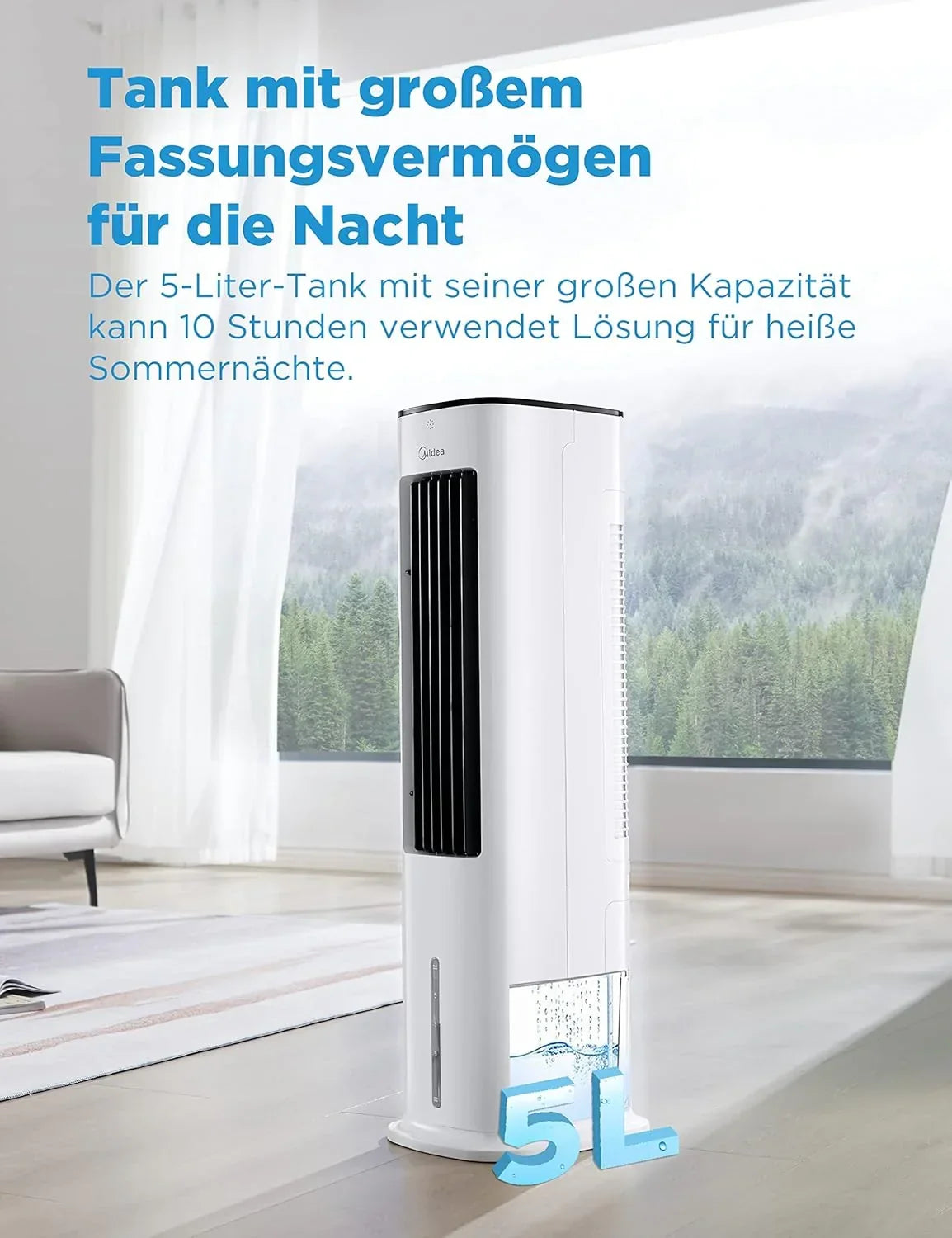 Enfriador de aire Midea AC100-20ARB 4 en 1: depósito de agua de 5 l, 3 modos, mando a distancia, 55 W, blanco