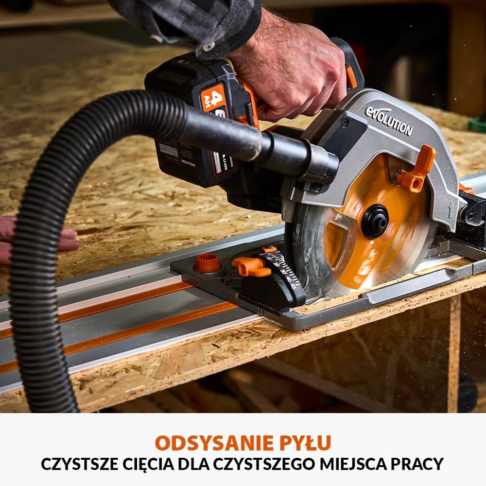 Evolution Power Tools R185CCSX-Li Pilarka tarczowa akumulatorowa 18v Li-Ion EXT z tarczą TCT do wielu materiałów, do cięcia drewna, metalu, plastiku, akumulator i ładowarka w zestawie, 185 mm
