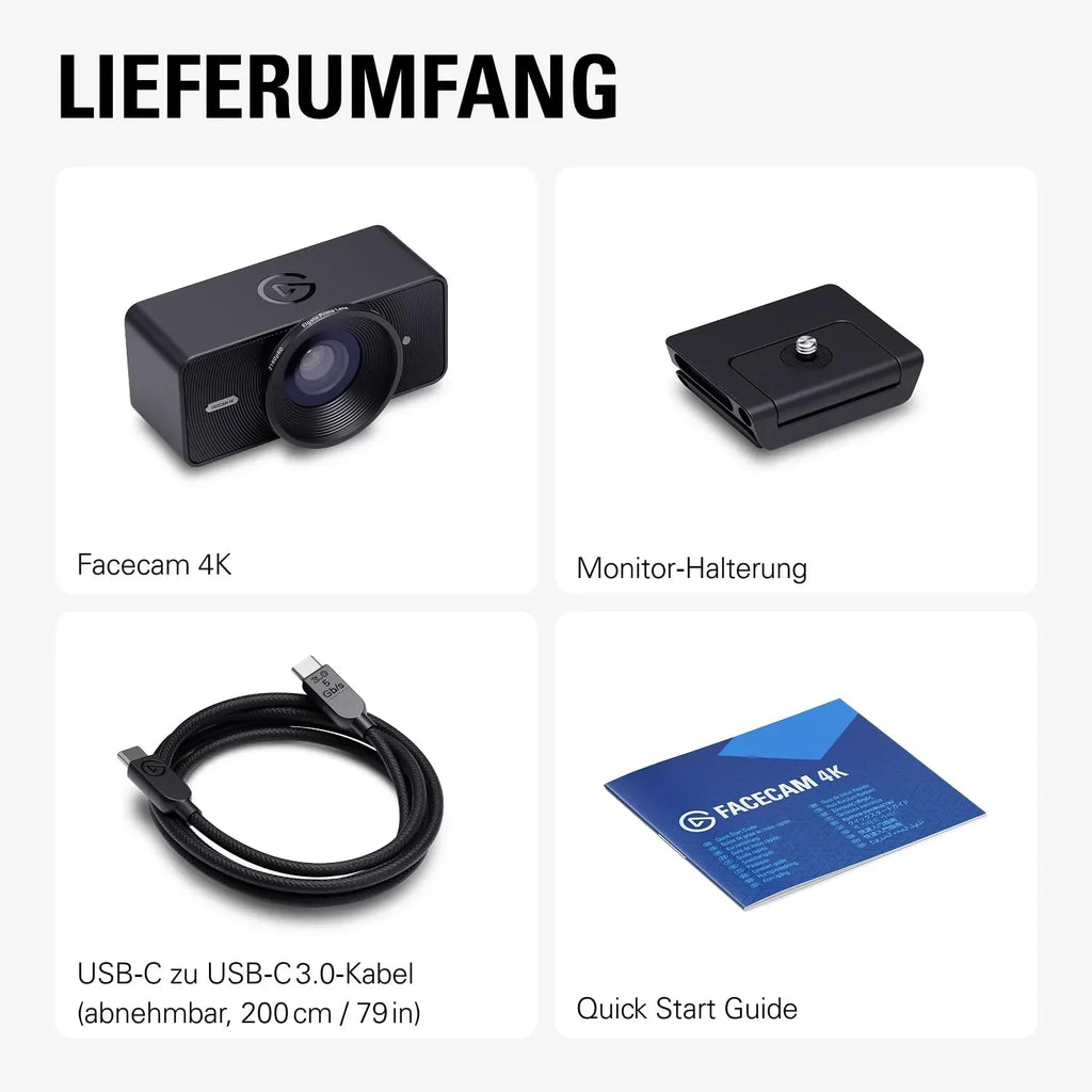 Elgato Facecam 4K, webcam de estudio 4K60, calidad similar a una réflex, sensor Sony STARVIS 2, filtro de lente de 49 mm, HDR sin compresión, USB-C
