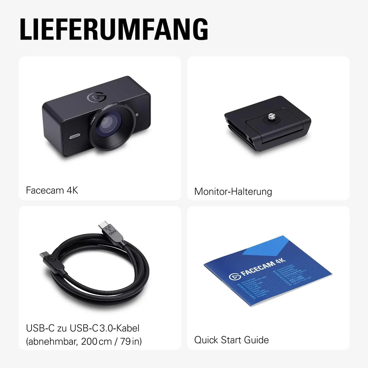 Elgato Facecam 4K, webcam de estudio 4K60, calidad similar a una réflex, sensor Sony STARVIS 2, filtro de lente de 49 mm, HDR sin compresión, USB-C