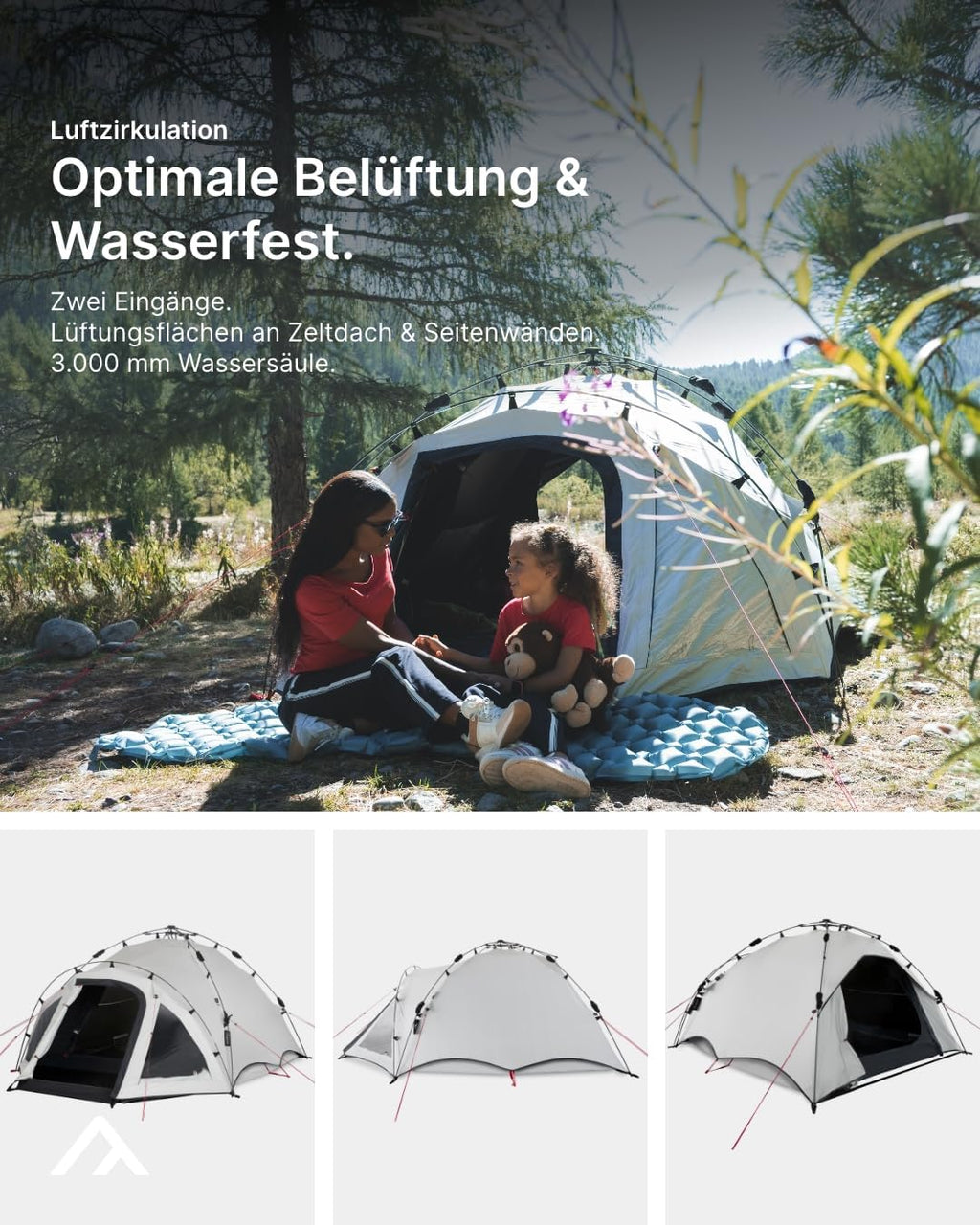 Tienda de campaña con sistema de montaje rápido Quick Oak 3 Dark Series para 3 personas, columna de agua de 4.000 mm y cabina de dormir oscurecida