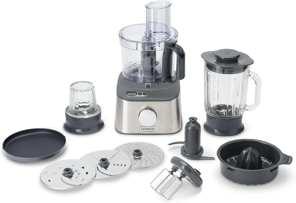 Kenwood MultiPro Compact+ FDM 313SS Kompaktowy robot kuchenny, wydajne urządzenie kuchenne z pojemnikiem roboczym 2,1 l, zintegrowana waga, w zestawie 9 części, metalowa obudowa, 800 W, kolor srebrny