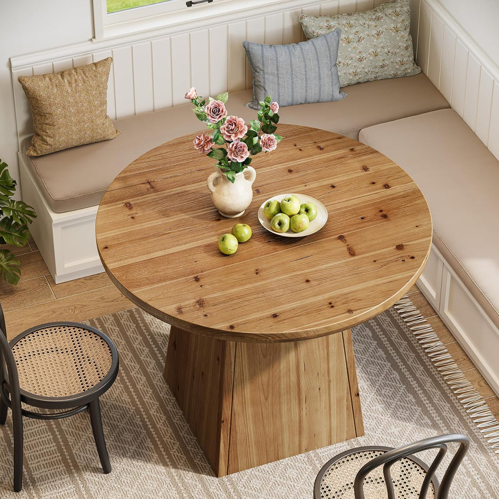 Mesa de comedor de madera maciza para 4 personas, pequeña mesa de cocina redonda con tablero reforzado y base estable para comedor, sala de estar, cocina, 100 x 75 cm, estilo rústico (solo mesa)