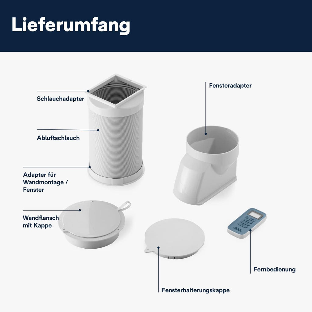 De'Longhi Pinguino PAC EM82, aire acondicionado portátil para habitaciones de hasta 80 m³, 9.400 BTU, 2,4 kW, 63 dB, función de deshumidificación, clase energética A, temporizador 24 h, blanco