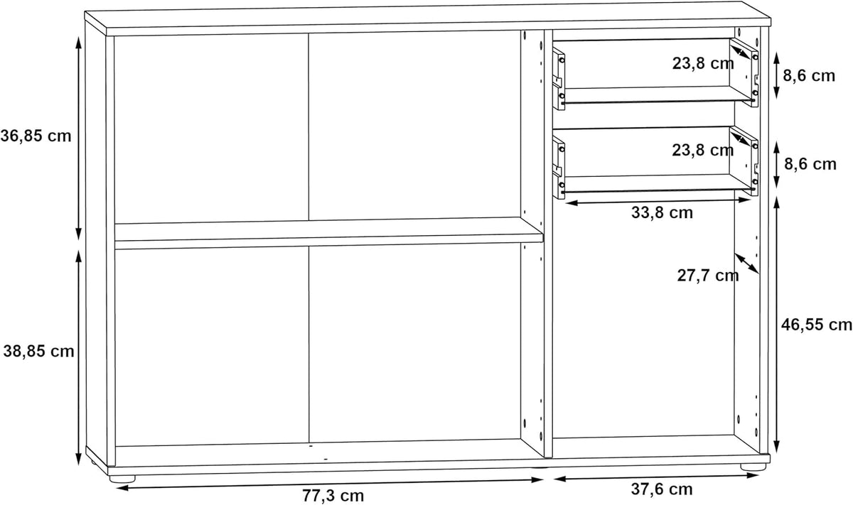 Cómoda Forte IKOLI 120, cómoda moderna, 3 puertas, 2 cajones, salón/dormitorio, pasillo, madera derivada, blanco con decoración de roble Sonoma, 119,6 cm de ancho x 81,7 cm de alto x 31,4 cm de fondo