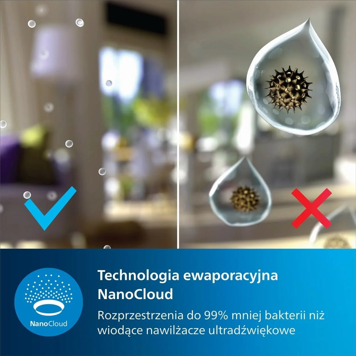 Philips Nawilżacz Ewaporacyjny serii 3000, do 45 m², NanoCloud, 3 l, Biały