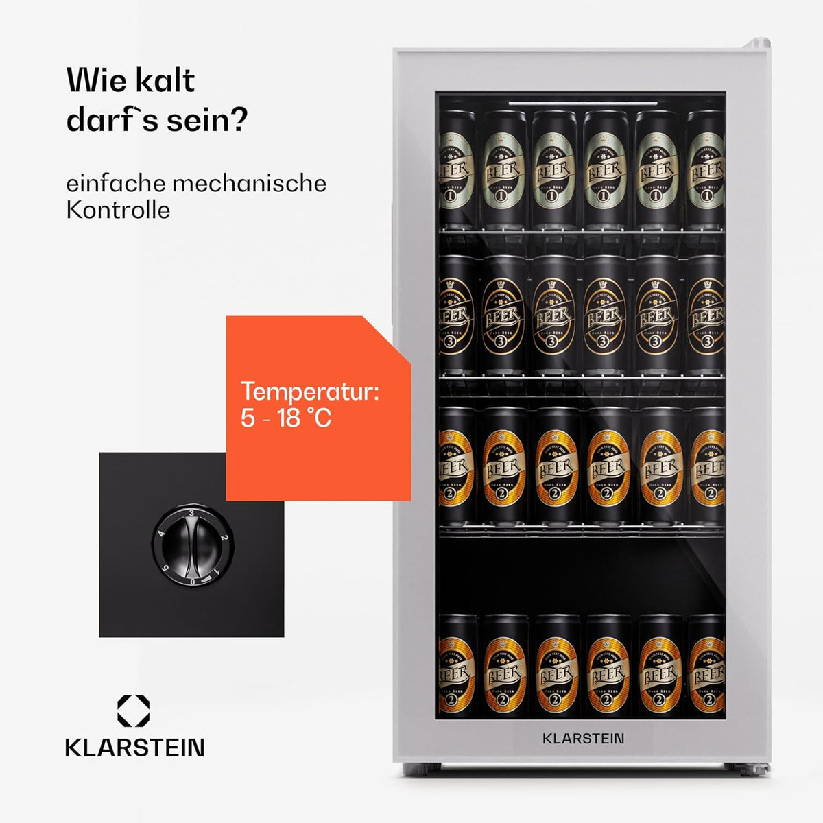 Mininevera Klarstein con puerta de cristal para habitaciones, refrigerador de bebidas con estantes ajustables, pequeño de 80 litros, frigorífico silencioso para interiores/exteriores
