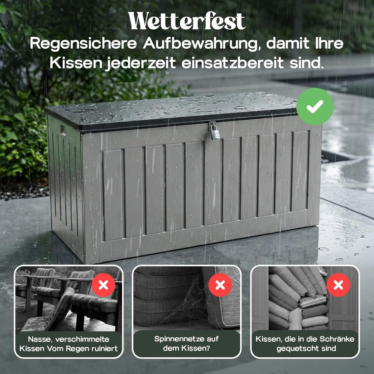 Olsen & Smith Caja de almacenamiento XXL 830L, baúl de jardín con tapa grande, caja impermeable para cojines, armario de jardín para cojines y cajas de almacenamiento para jardín, balcón, terraza, color antracita, caja para paquetes