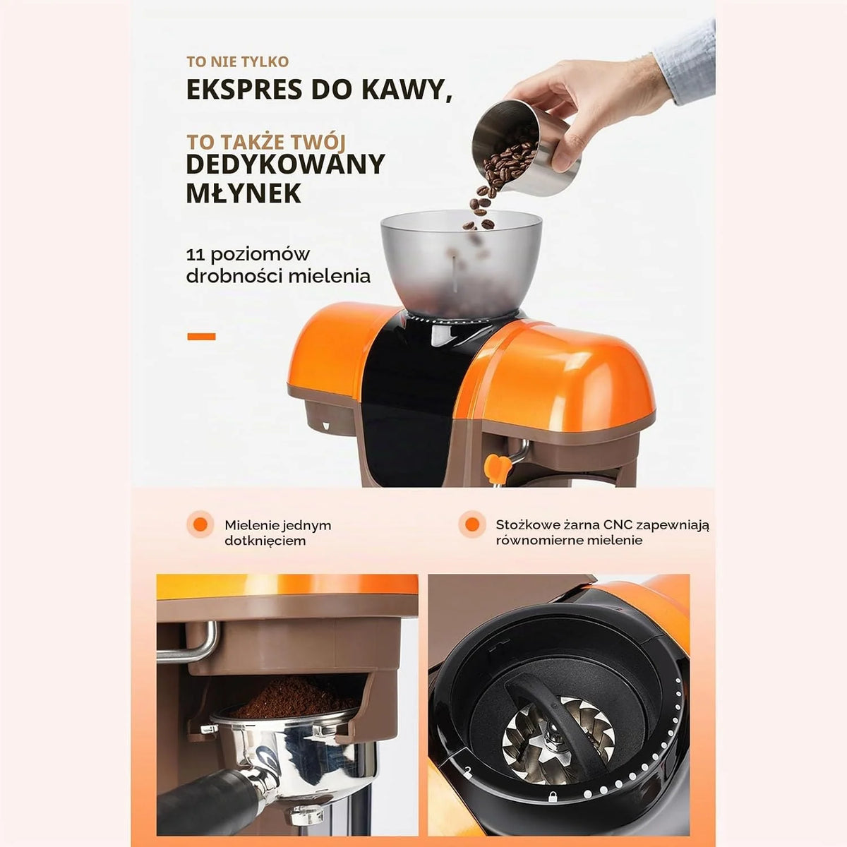 Bewinner Ekspres do Kawy, Półautomatyczny Ekspres do Kawy z Wbudowanym Młynkiem i dyszą Pary, Pompa 19 Barów, Zbiornik 800 Ml, Kolba 58 Mm do Domowego (Wtyczka UE 220 V)