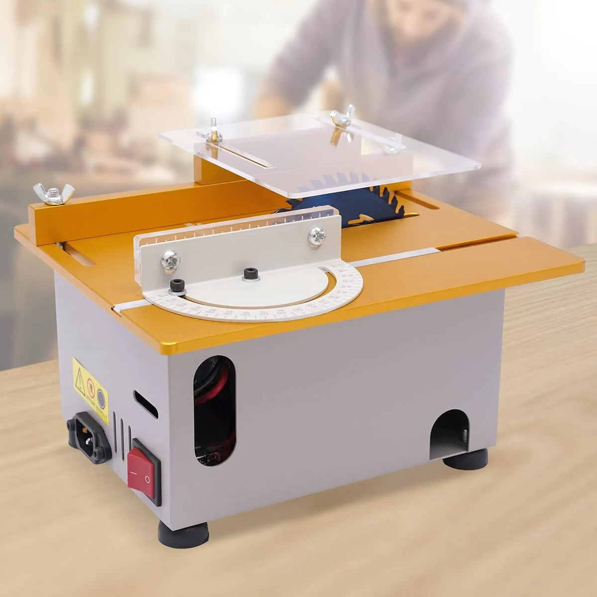 Mini stołowa pilarka tarczowa, mini piła tarczowa z 4 brzeszczotami, 300 W, mała piła stołowa, linijka 0-90°, 9000 obr./min, obróbka PCB: cięcie, szlifowanie i wiele więcej