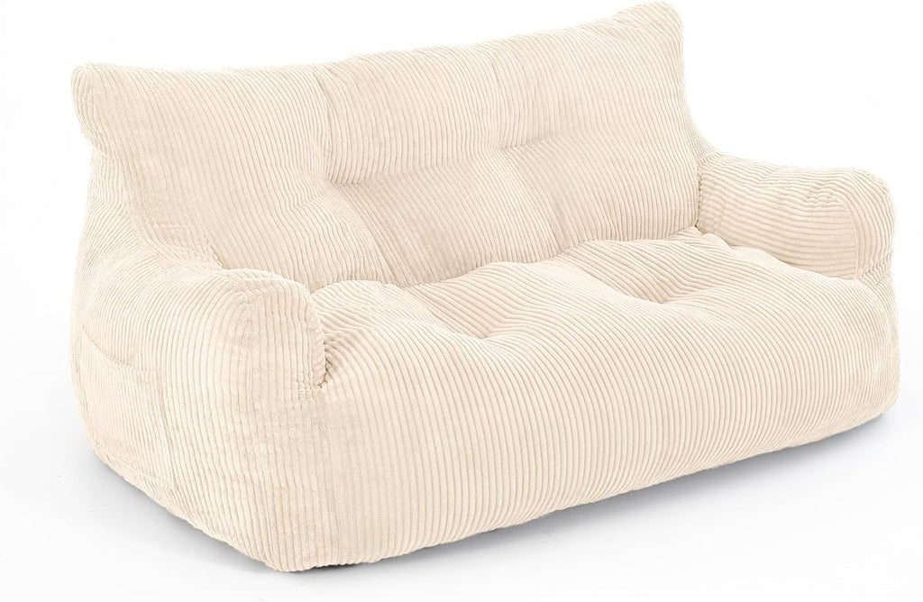 Puf Pamapic, puf para adultos con relleno, sillón doble tipo lounge con asa portátil, puf ergonómico moderno, silla tipo puf para interiores para salón, dormitorio, sala de juegos, beige
