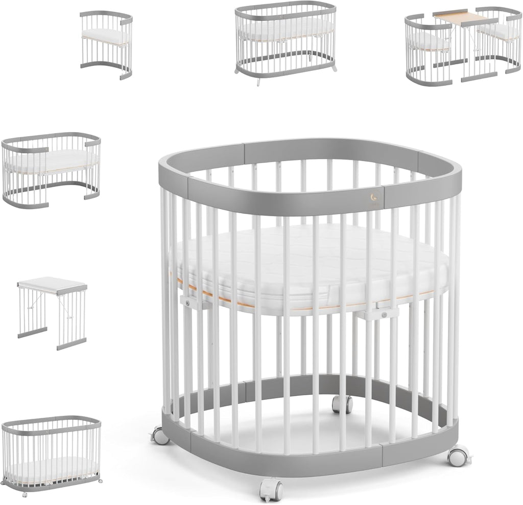 Cuna 7 en 1 tweeto®: cuna de madera evolutiva | cuna de colecho y cuna de barrotes de altura regulable | convertible en cama infantil y parque de juegos (haya natural)