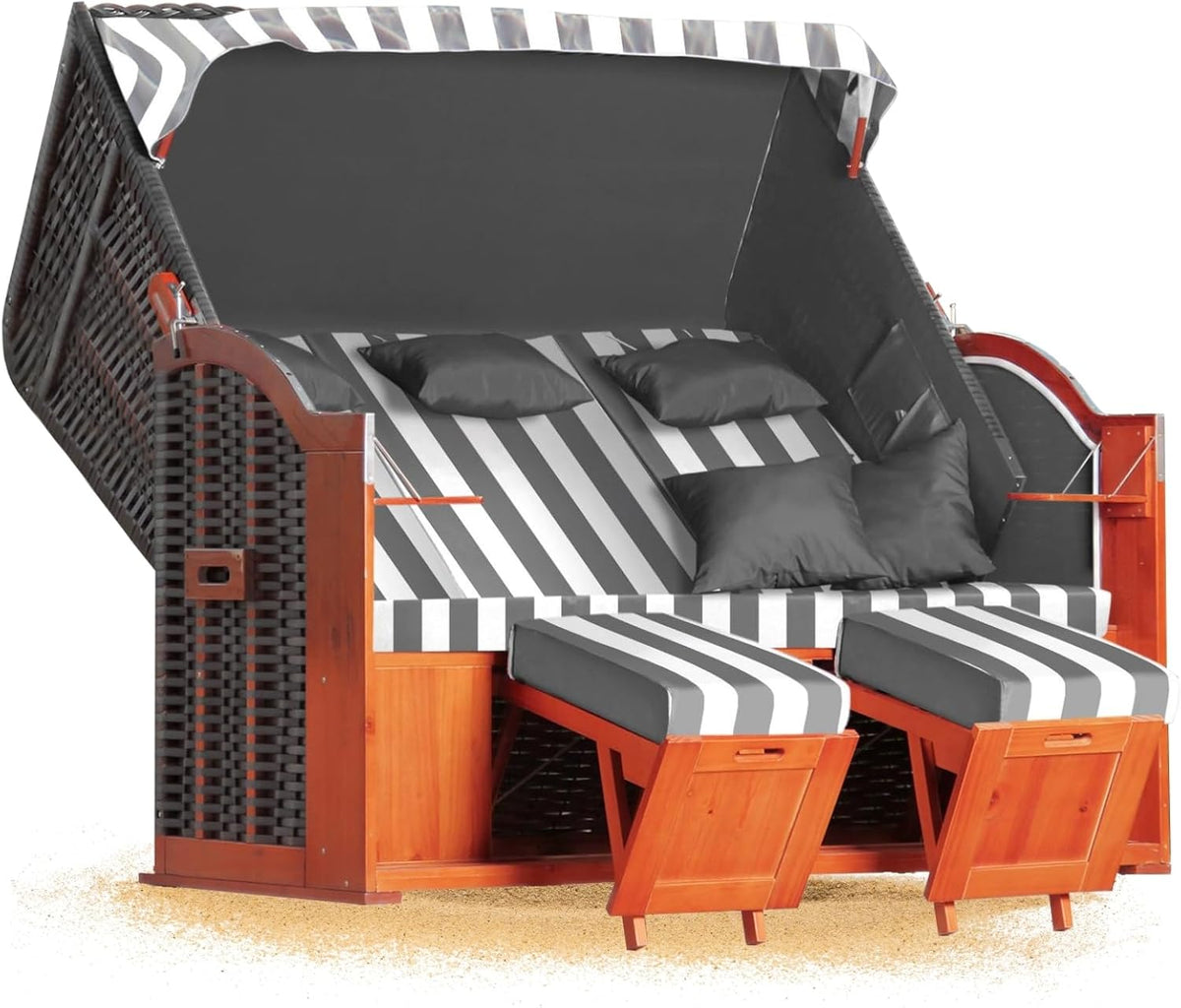 Strandkorb Hanse Ostsee 2,5 plazas Klassik XXL, 160 cm de ancho - Reclinable, ya montado, incluye ruedas para strandkorb, ideal para el hogar, balcón y terraza