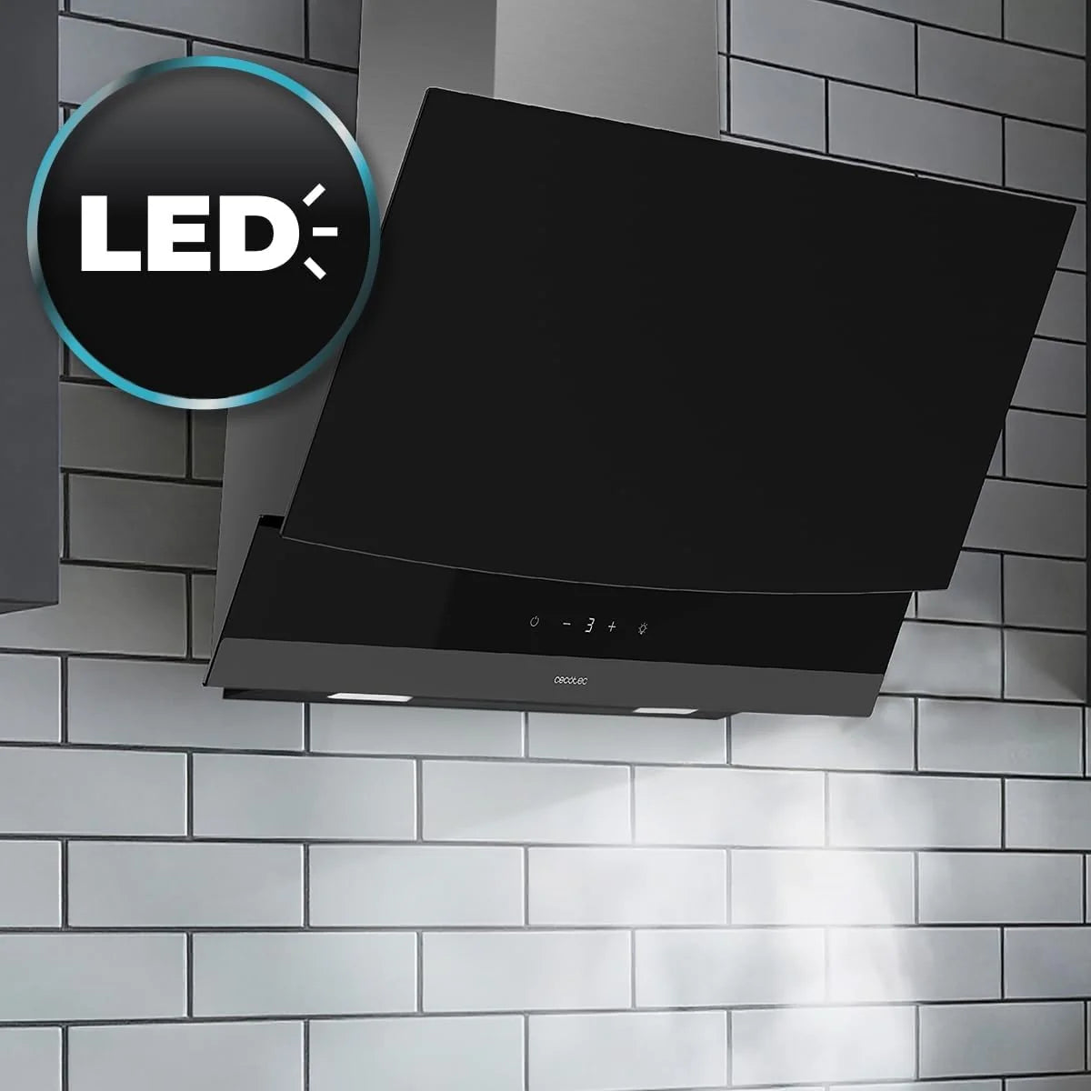 Cecotec Dekoracyjny okap kuchenny Bolero Flux DT 904400 Matt Black A+++. Ssanie 416,5m³/h, 3 prędkości, niskie zużycie, silnik DC, sterowanie ruchem i dotykiem, matowe szkło, korpus ze stali