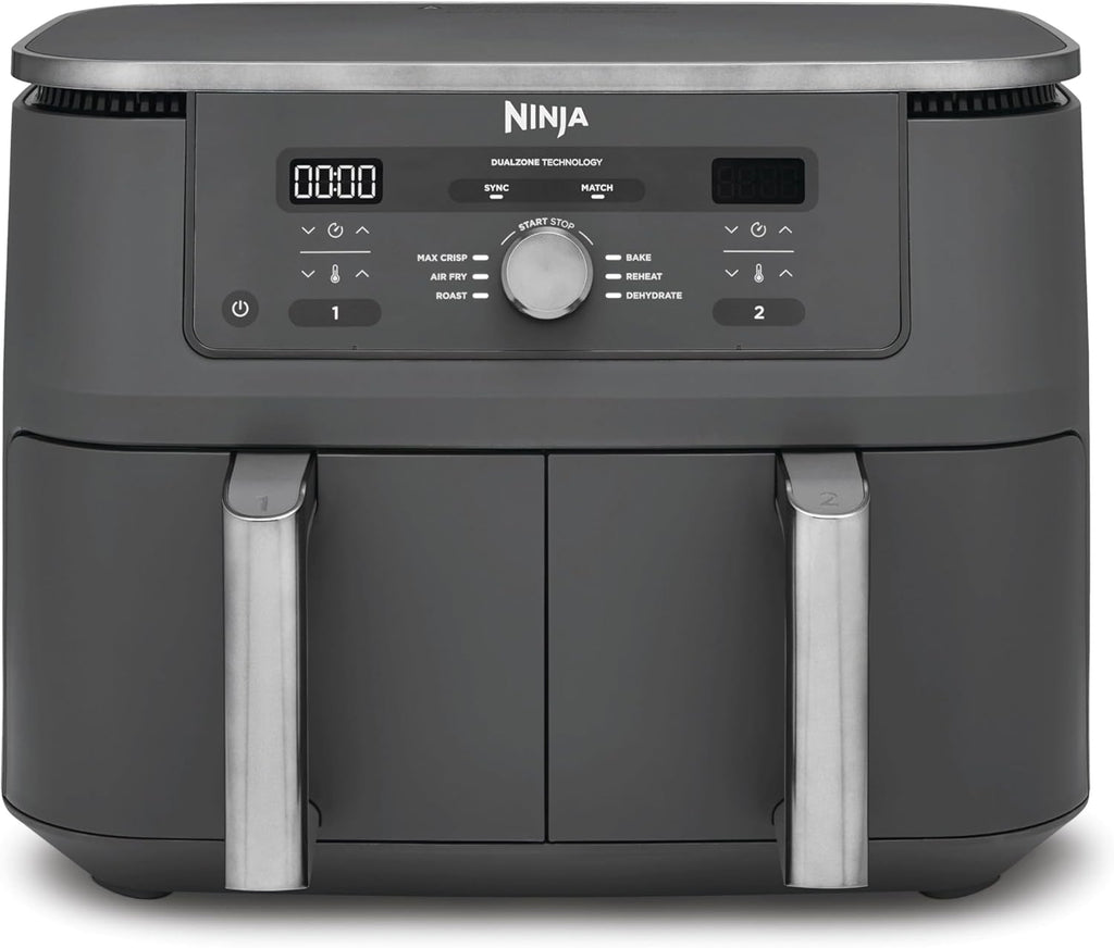 Freidora de aire digital de doble zona Ninja, 2 cajones, 6 en 1, 9,5 L, freír con aire, Max Crisp, asar, hornear, recalentar, cestas aptas para lavavajillas, gris metalizado DZ400EU