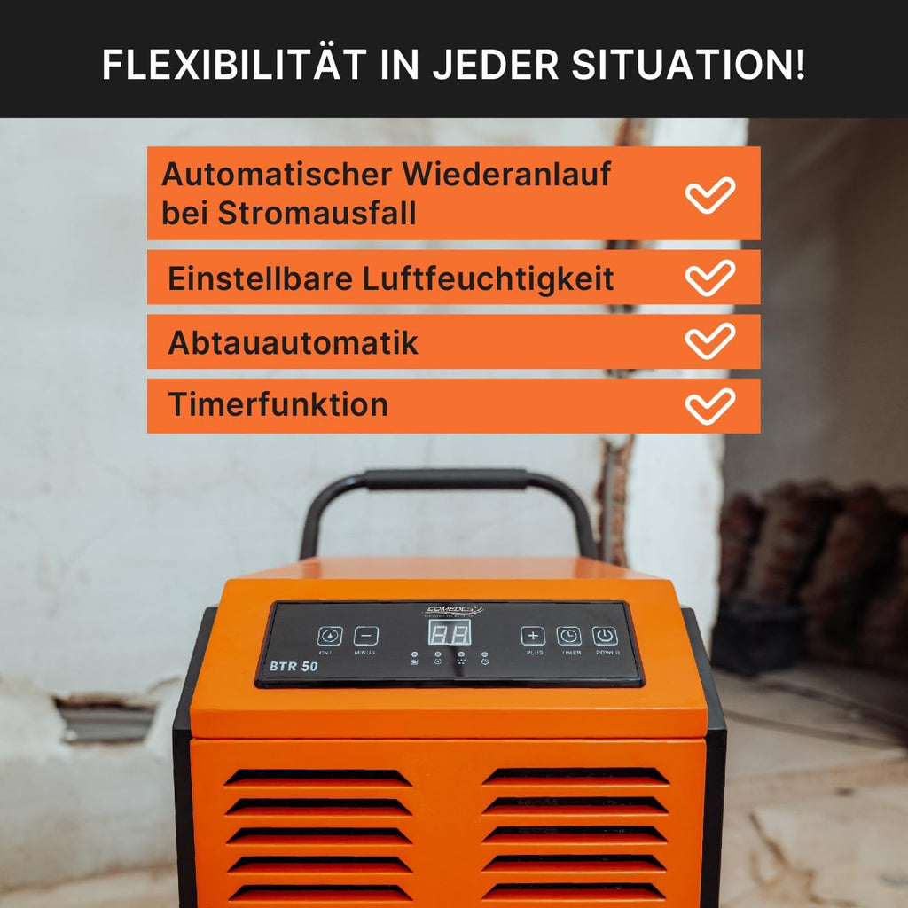 Deshumidificador Comedes BTR 50 (máx. 51 litros / 24h) adecuado para habitaciones y sótanos de hasta 100 m² / 230 m³