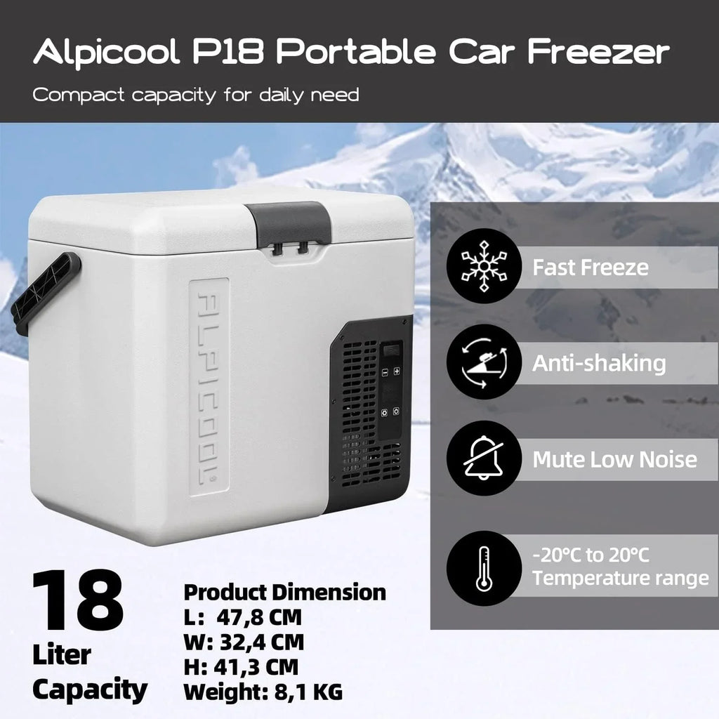 Nevera portátil de compresor 18L 12V, mininevera con función de congelación -20°C, modelo P18 para coche, camión, barco y autocaravana