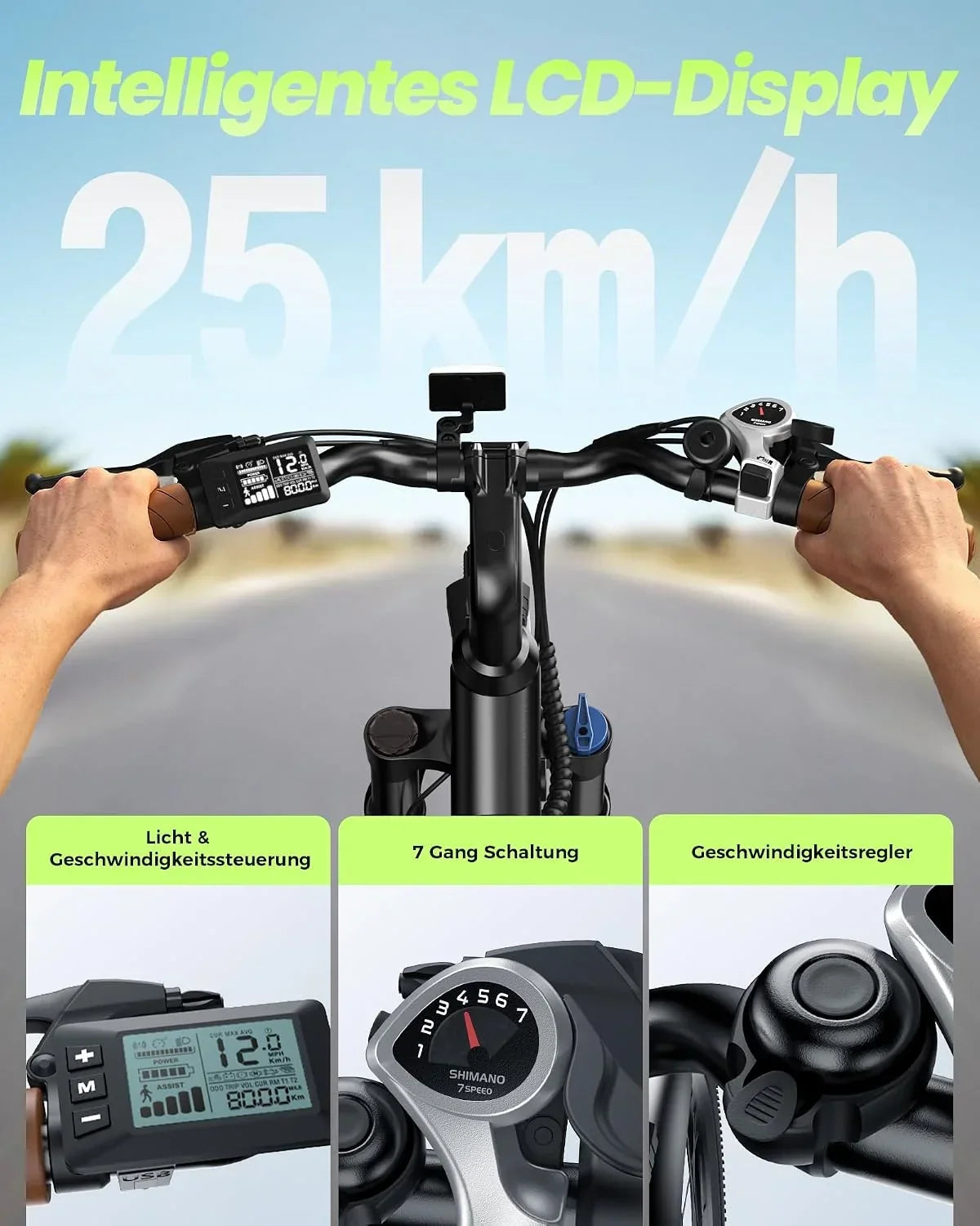 Bicicleta eléctrica urbana UcityS de 26 pulgadas, 250 W, 7 velocidades, autonomía PAS de 55 millas