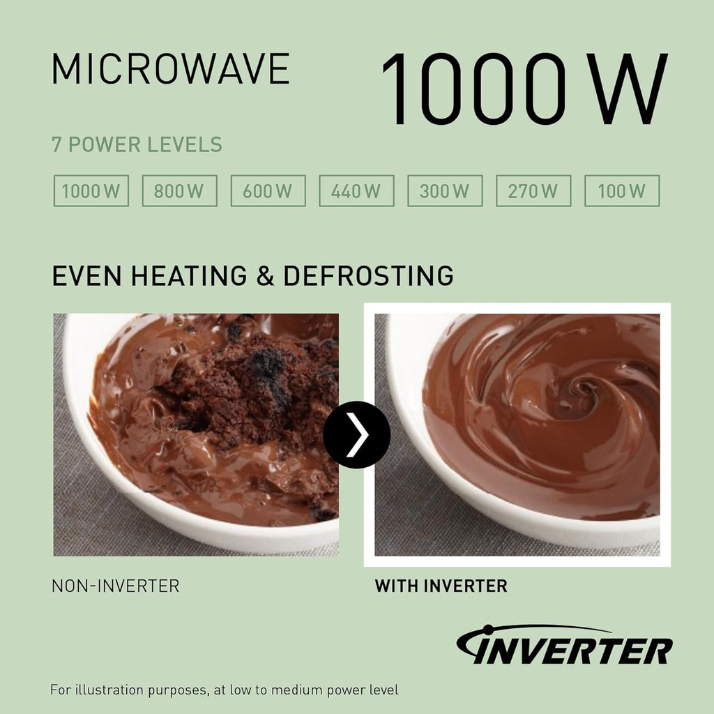 Microondas combinado 4 en 1 Panasonic NN-CD58RSEPG de 27 l con modo Airfryer y bandeja para hornear, inversor de 1000 W, grill de 1300 W, convección, 19 programas automáticos, acero inoxidable