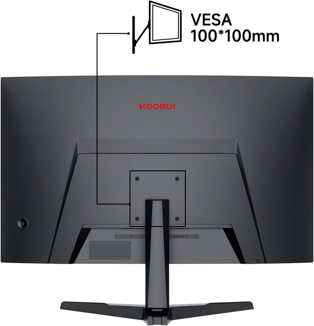 Monitor Gaming KOORUI de 27 pulgadas, pantalla QHD 2560x1440, 180 Hz, pantalla curva, Adaptive-Sync, VESA 100x100 mm, 2xHDMI 2.0 y 1xDisplayPort 1.4