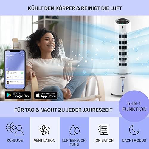 Klarstein 4 en 1: Enfriador de aire inteligente, ventilador, humidificador e ionizador I Depósito de agua de 6 L, oscilación, 30 W, 210 m³/h, temporizador I Aire acondicionado sin tubo de escape, aire acondicionado portátil, negro-oro rosa