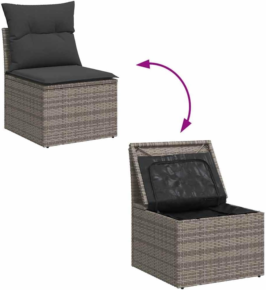 vidaXL Set de sofás de jardín de 5 piezas con cojines gris de poliratán y acacia, conjunto de sofás de exterior, set de sofás de jardín, set de salón, conjunto de sofás para terraza
