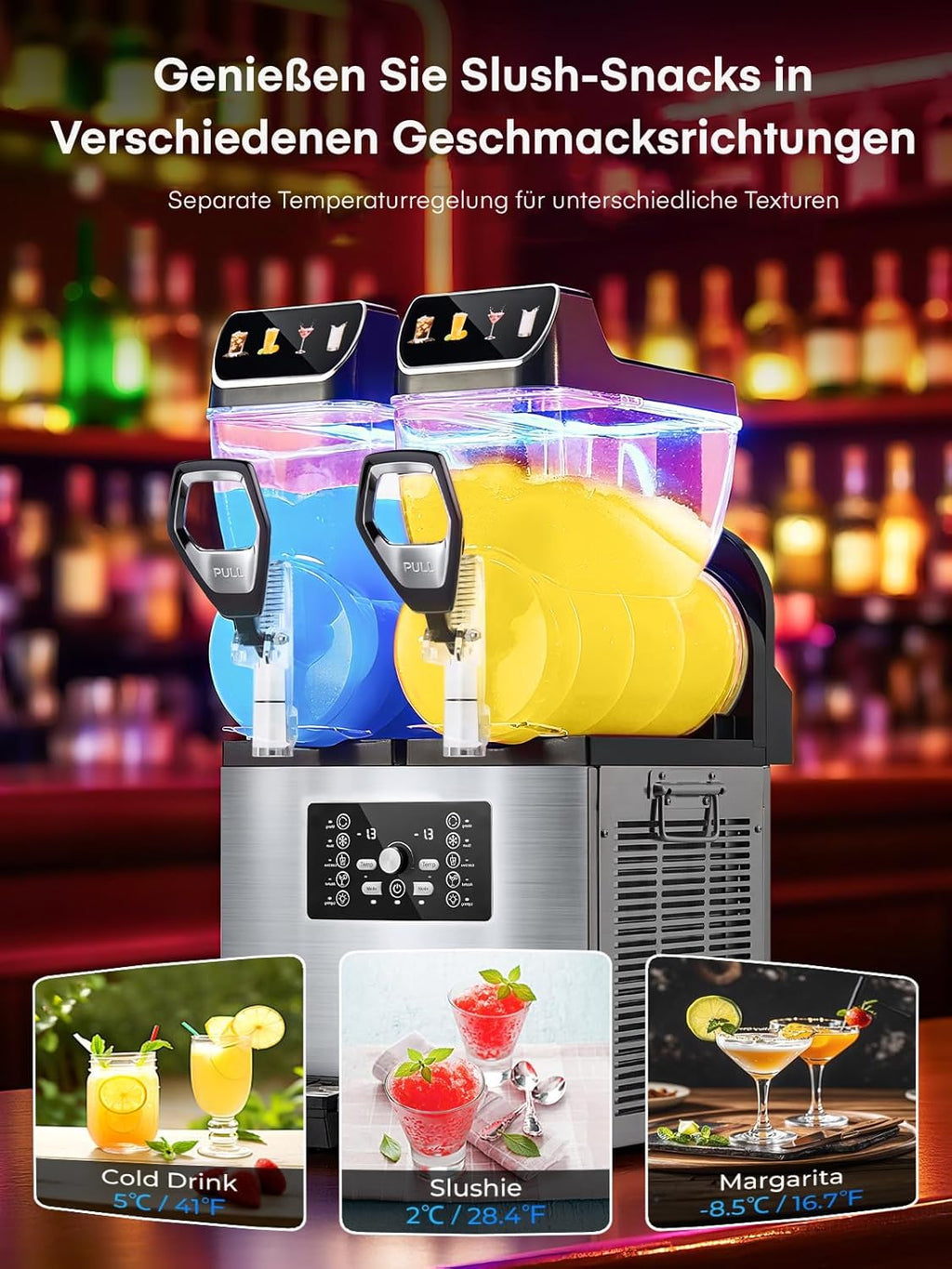 Máquina de granizados comercial FOHERE, máquina de granizados con tanques de 30L, control independiente de tanques, máquina de granizados para restaurantes, cafeterías, bares y fiestas