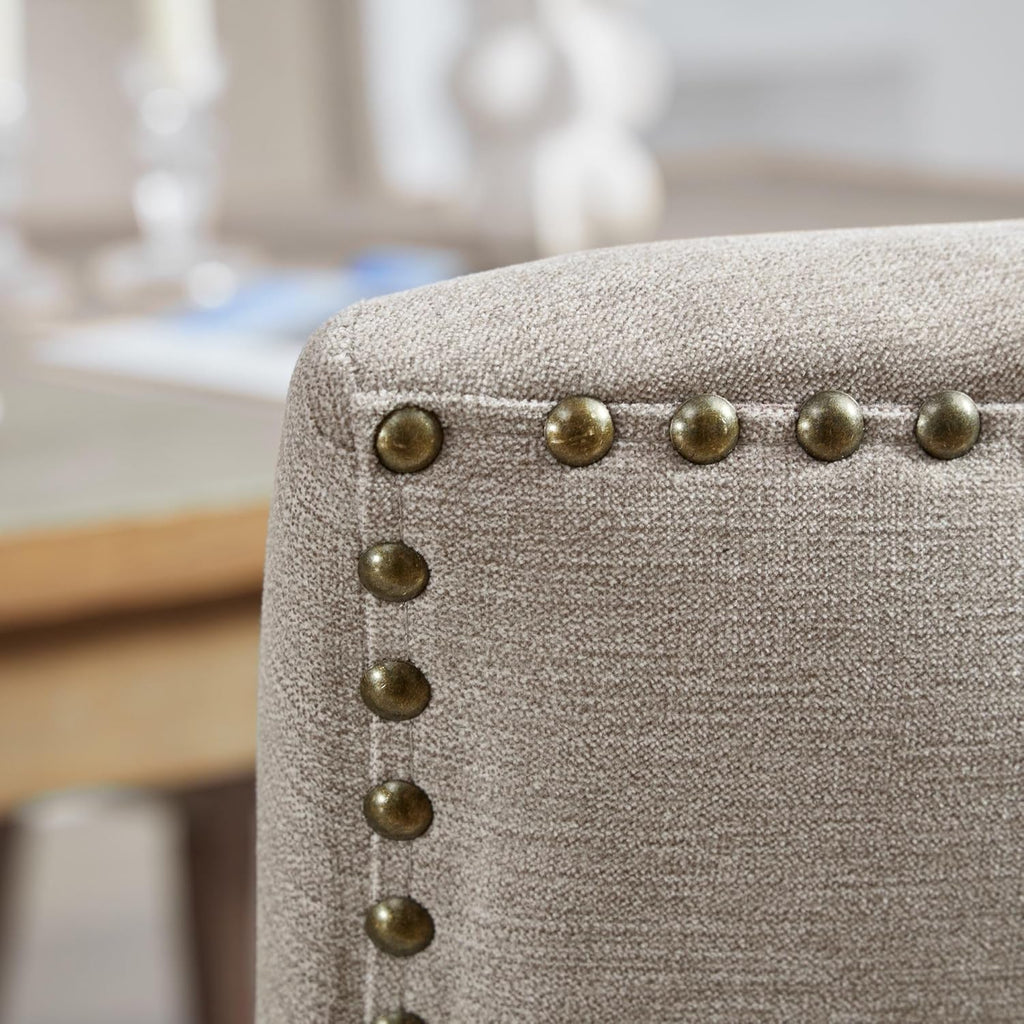 Juego de 4 sillas de comedor, juego de 4 sillas de cocina, sillas con respaldo alto y capitoné, silla de comedor tapizada en tela de chenilla suave con patas de madera, decoración de remaches metálicos, capacidad de carga de 150 kg