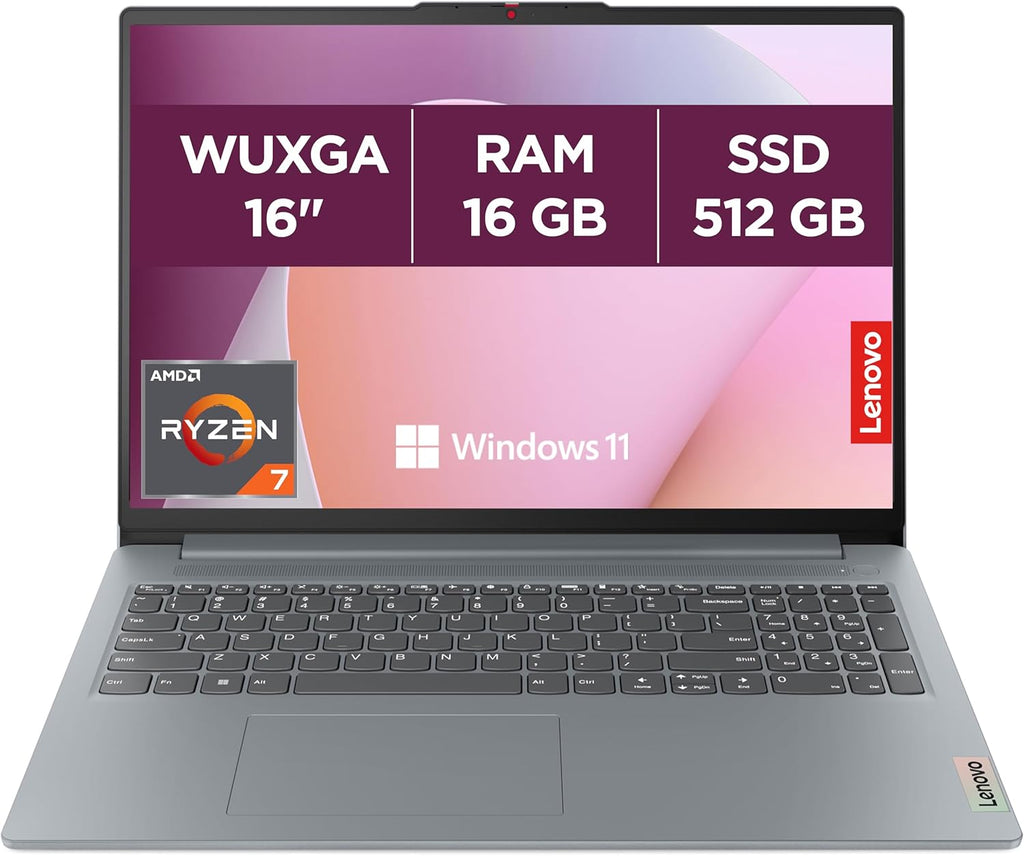 Lenovo IdeaPad Slim 3 16ABR8 - Ordenador portátil de 16'' WUXGA (AMD Ryzen 7 5825U, 16 GB de RAM, 512 GB SSD, AMD Radeon Graphics, Windows 11 Home), teclado AZERTY francés - Gris