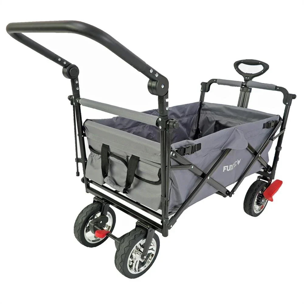 Carrito plegable FUXTEC FX-CT700, carro plegable gris para el transporte de niños, ciudad, campo, playa o montaña - con capota anti-UV, asa de empuje, freno de mano delantero y trasero, el original