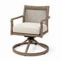 Sillón giratorio de madera de acacia con tejido de cuerda de polipropileno y cojín de poliéster