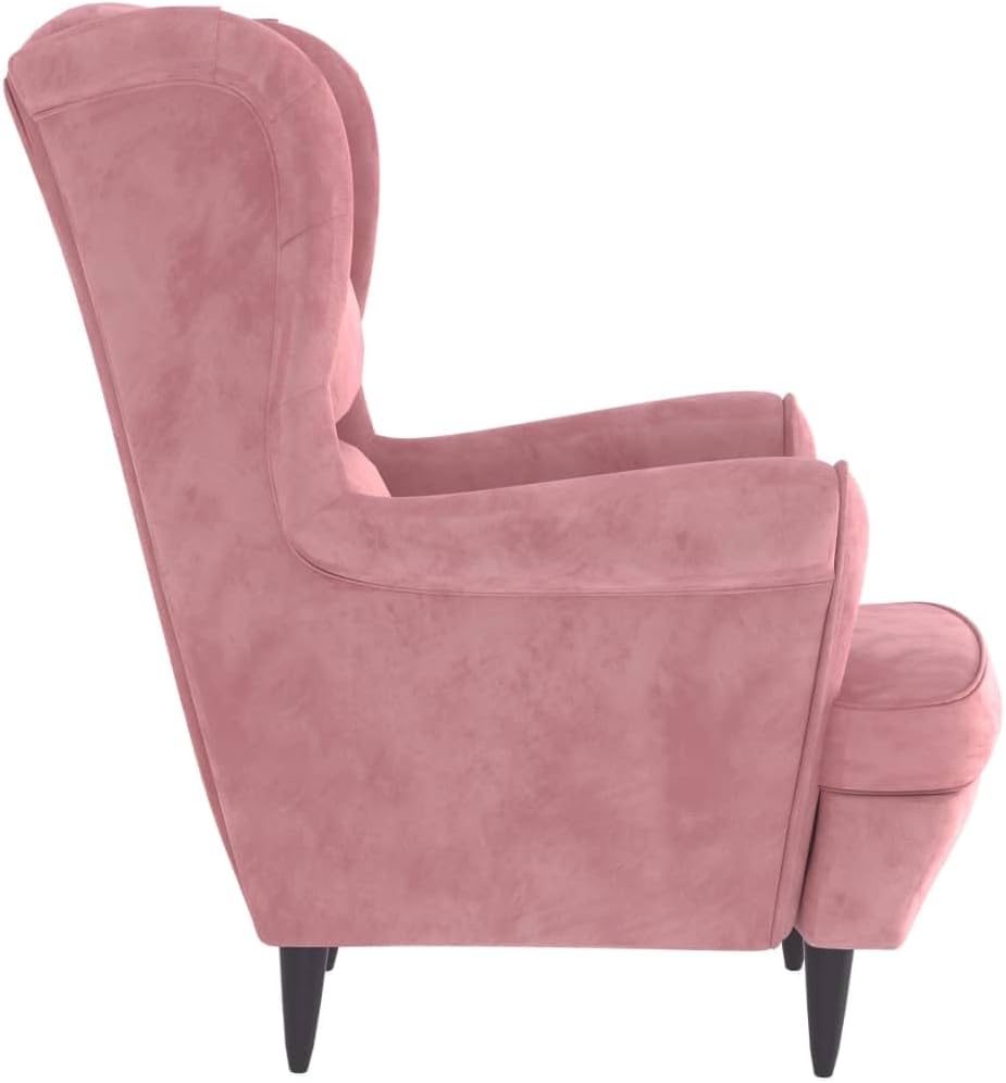 vidaXL Sillón orejero con reposapiés, reposabrazos, sillón de TV, sillón tapizado, sillón lounge, sillón de salón, sillón de descanso, sillón relax, terciopelo rosa