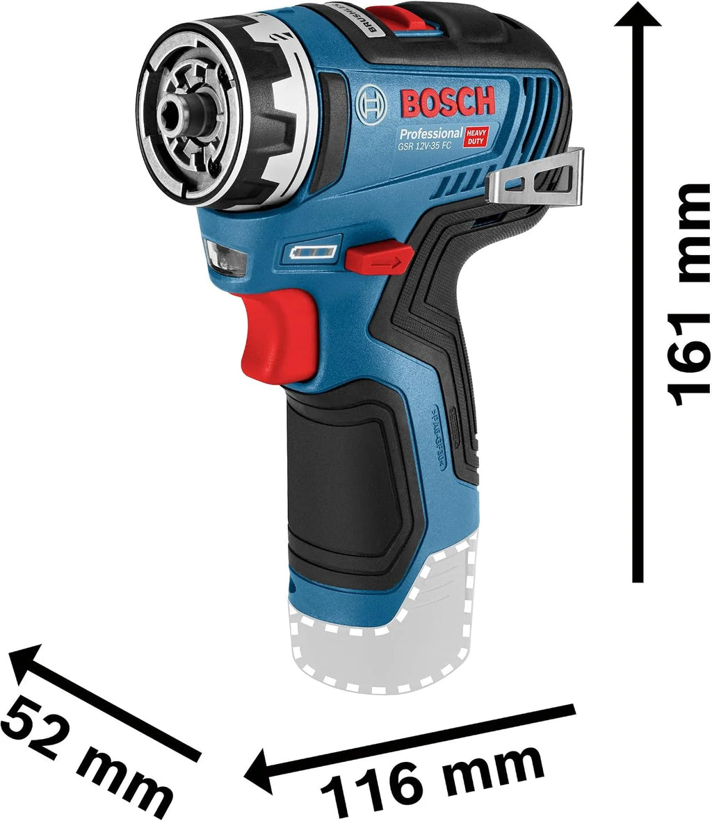 Bosch Professional system 12V: akumulatorowa wiertarko-wkrętarka GSR 12V-35 FC (bez akumulatorów i ładowarki, opakowanie kartonowe)