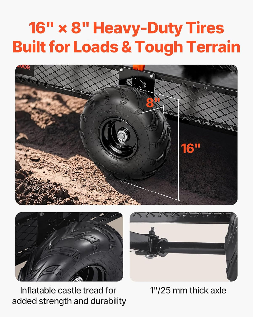 VEVOR Remolque Basculante, 623 L, Remolque de Jardín para Tractor Cortacésped de Acero, Capacidad de Carga 725,75 kg, con Neumáticos de 40,64 cm, Carrito de Transporte para ATV, UTV