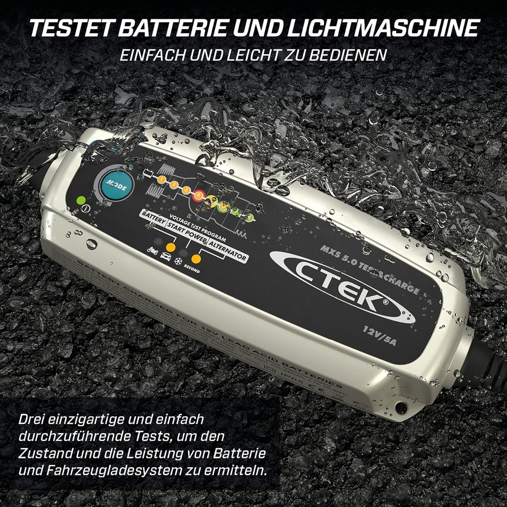 CTEK MXS 5.0 Test & Charge, cargador de batería de 12 V, mantenedor de batería, cargador para coche y camión, prueba la batería y el alternador, programa de desulfatación y modo de reacondicionamiento