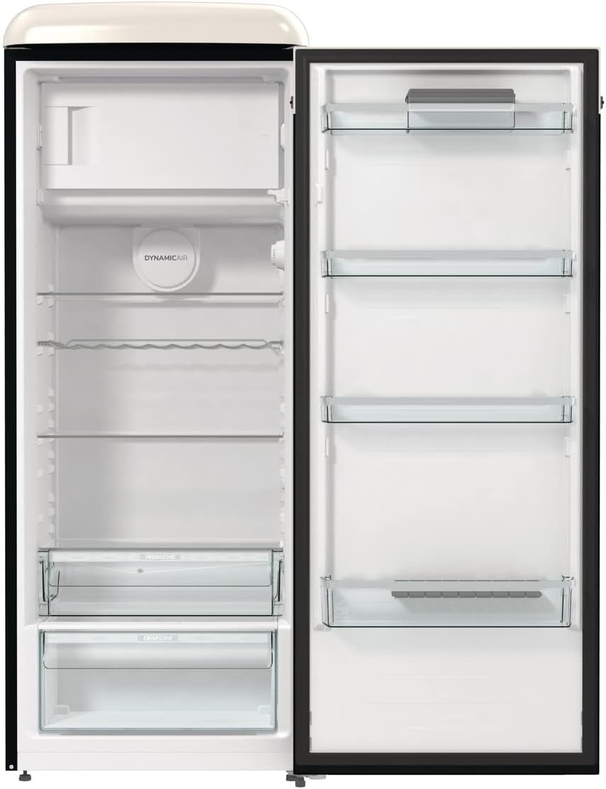 Gorenje Retro Collection OBRB 615 DBK Retro – Frigorífico combi / 152,5 cm / FrostLess / Función de enfriamiento rápido / FreshZone / FastFreeze / Capacidad frigorífico 225 l / Capacidad congelador 22 l / Clase energética D / negro