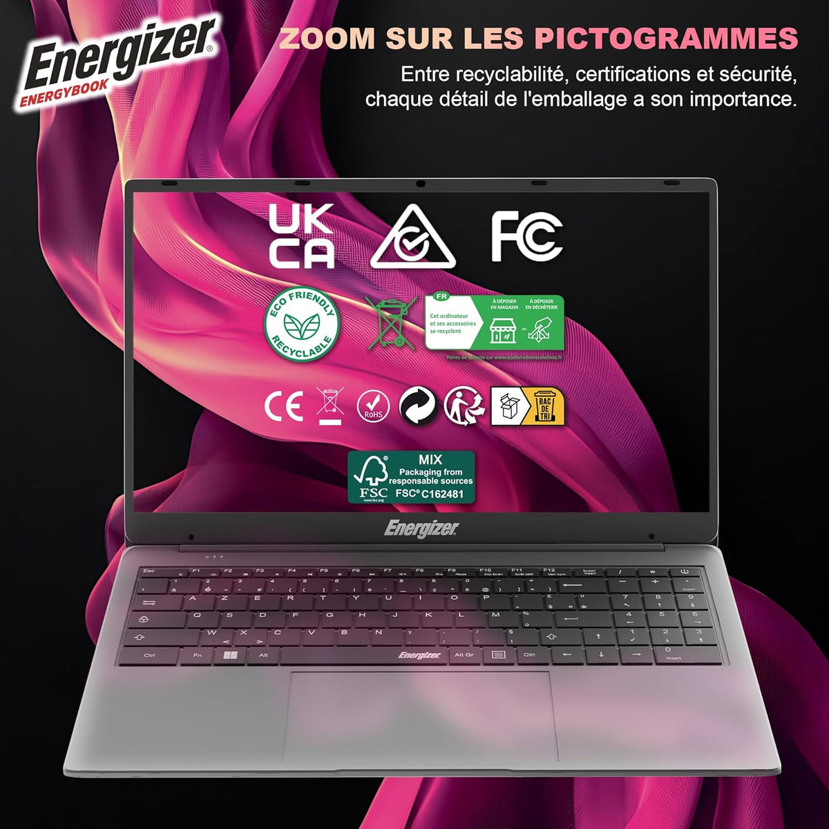 Energizer EnergyBook - Ordenador portátil 15,6'' HD+, 8 GB de RAM, SSD 256 GB, PC portátil Intel Celeron, UHD Graphics, Windows 11, portátil gris, teclado AZERTY (francés), USB 3.0, HDMI