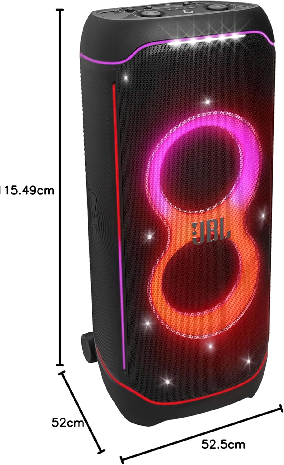 JBL Partybox Stage 120 en negro: altavoz Bluetooth portátil con sonido JBL Pro, espectáculo de luces, refuerzo de sonido con IA y asa telescópica: 12 h de autonomía