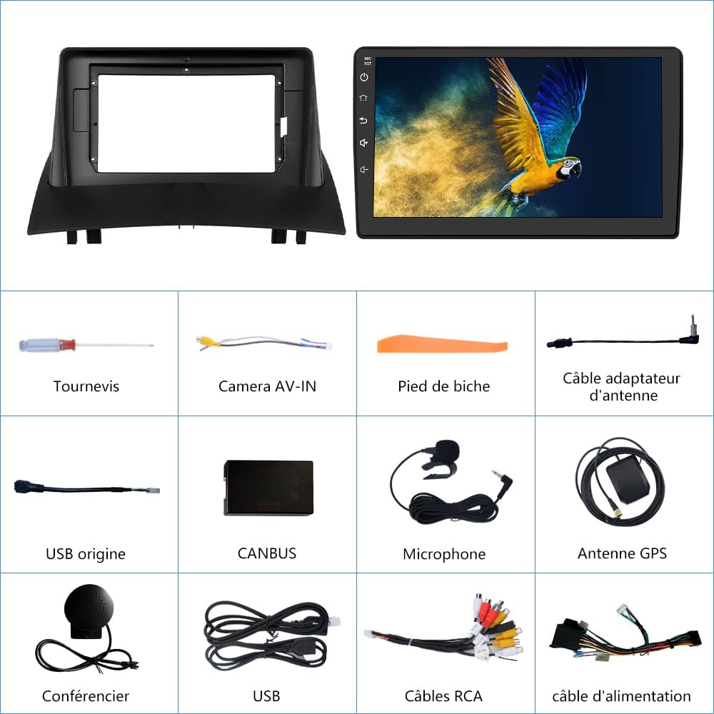 Autorradio Android 13 AWESAFE para Renault Megane 2 2002-2009, pantalla táctil de 9", WiFi, CarPlay y Android Auto, 2 GB RAM + 32 GB ROM, Bluetooth, GPS, FM/AM, DSP