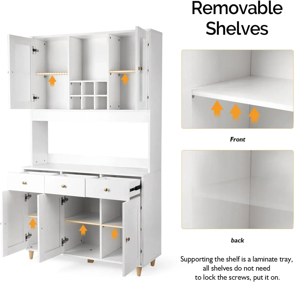 VOWNER Armario Aparador de Cocina/Buffet, 100L x 38An x 181Al cm, Mueble Auxiliar de Almacenaje, 5 Puertas y 5 Estantes Ajustables, Blanco
