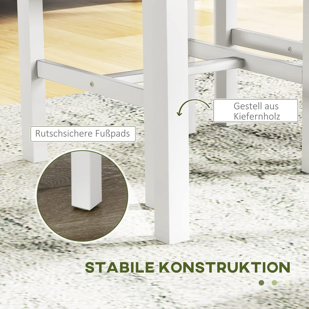HOMCOM Juego de comedor con mesa, 2 sillas y 1 banco, conjunto de comedor de madera maciza que ahorra espacio, con cojines, set de mesa de cocina para comedor y cocina, gris y blanco