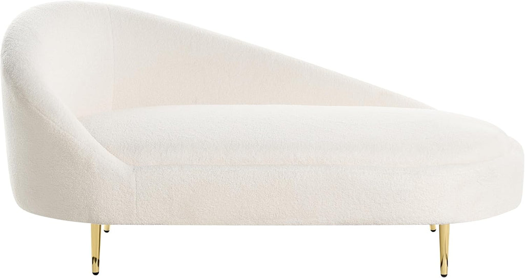 Chaiselongue Beliani izquierda bouclé crema blanco acolchado con estructura de metal dorado Valreas