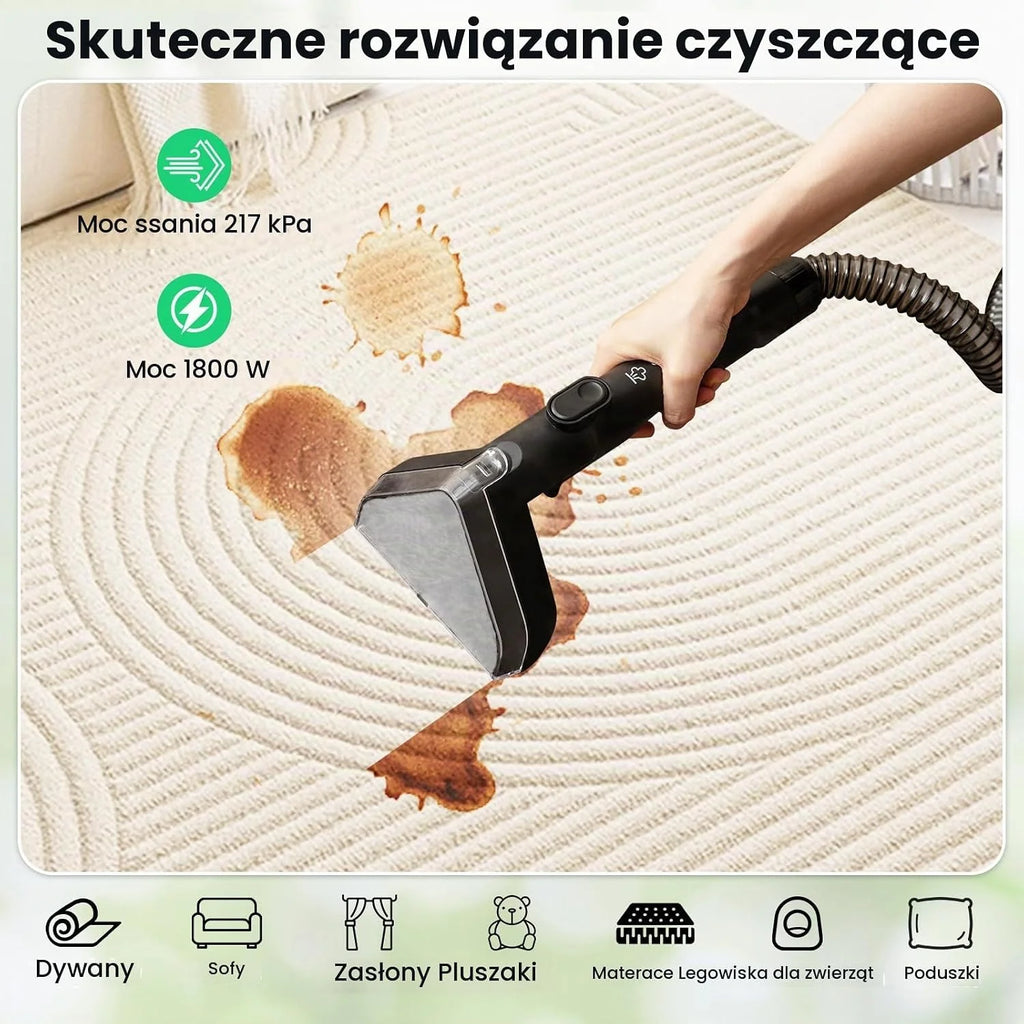 COSTWAY Urządzenie do czyszczenia tapicerki, 1800 W, para, sterylizacja, czyszczenie zimnej i gorącej wody, odkurzacz z 2 głowicami szczotki, przenośny odkurzacz na mokro do sofy, tapicerki, schodów