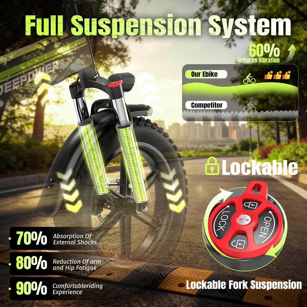 Bicicleta eléctrica plegable, batería extraíble de 48 V 25 Ah, autonomía de 110 km, bicicleta eléctrica con neumáticos fat bike de 20" x 4", suspensión completa, frenos hidráulicos, 7 velocidades, bicicleta