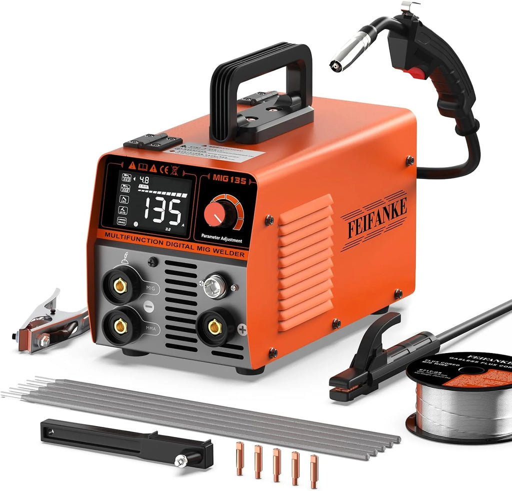 FEIFANKE MIG135 Spawarka bezgazowa 135A 220V Elektrody Synergia Spawarka 3 w 1 MIG/ARC/Lift TIG IGBT inwerter spawalnicza z drutem 1,0 mm, pistolet spawalniczy MIG