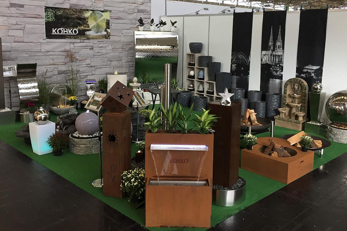 KÖHKO® Fuente de cascada plantable con iluminación LED, altura 92 cm, fuente de agua de acero corten/acero inoxidable 31007