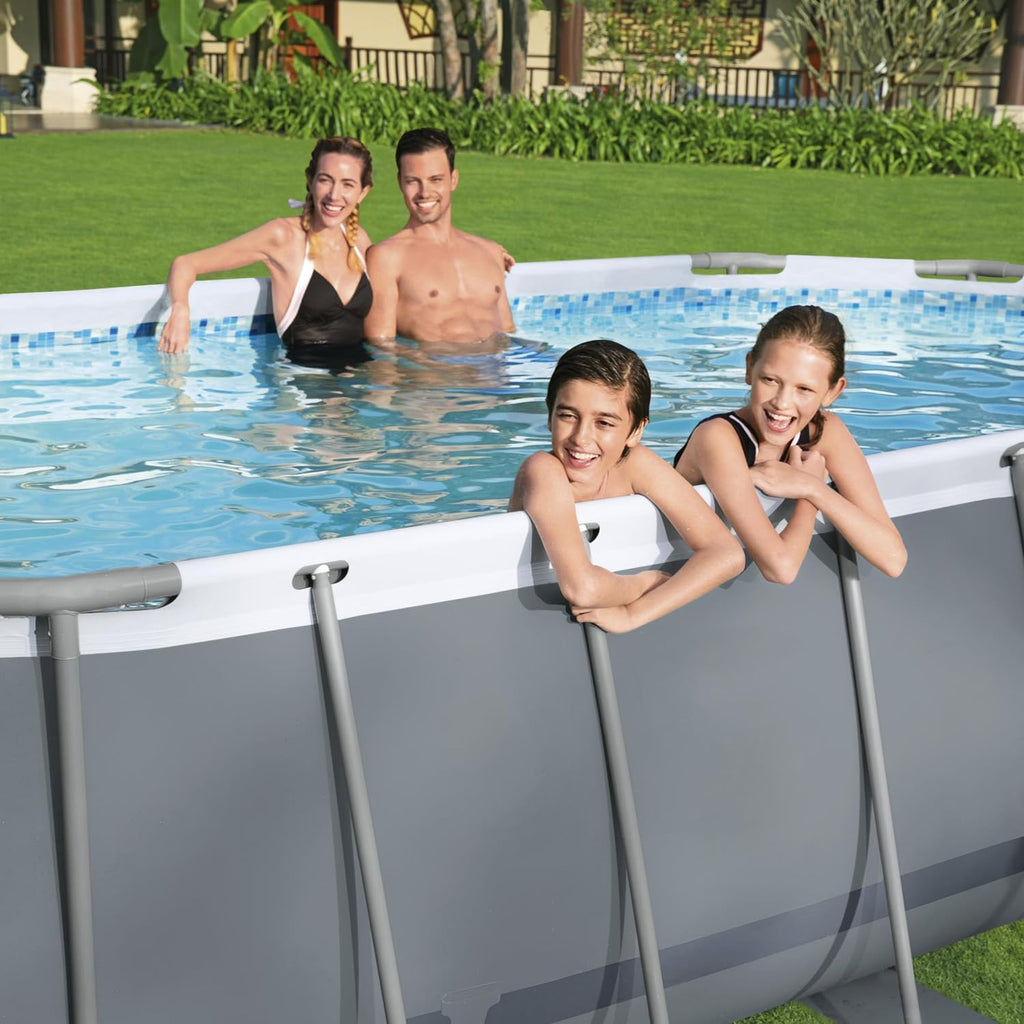 Set de piscina con estructura Power Steel de Bestway, ovalada, con bomba de filtrado, 305 x 200 x 84 cm, gris, 5614A