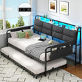 Sofá cama Brinlawb con cama nido, diván de 90x200 (180x200) cm, diván extraíble con iluminación LED y estación de carga (2 tomas de corriente CA, 2 puertos USB), cama individual y cama doble, cama de invitados